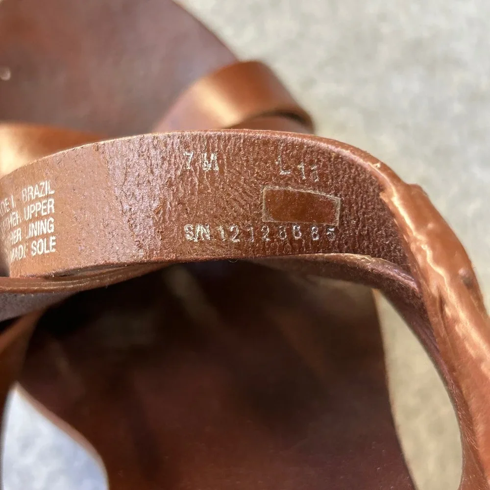 Tory Burch Ace Wedge Heels Brown Sienna Leather Strappy Cork Sandals Size‎ 7 M